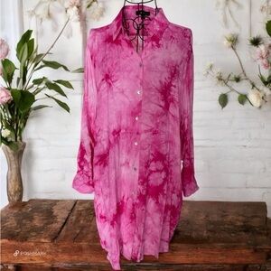 💖 Pink Tie Dye Button Down Tunic Shirt by QED London 💖